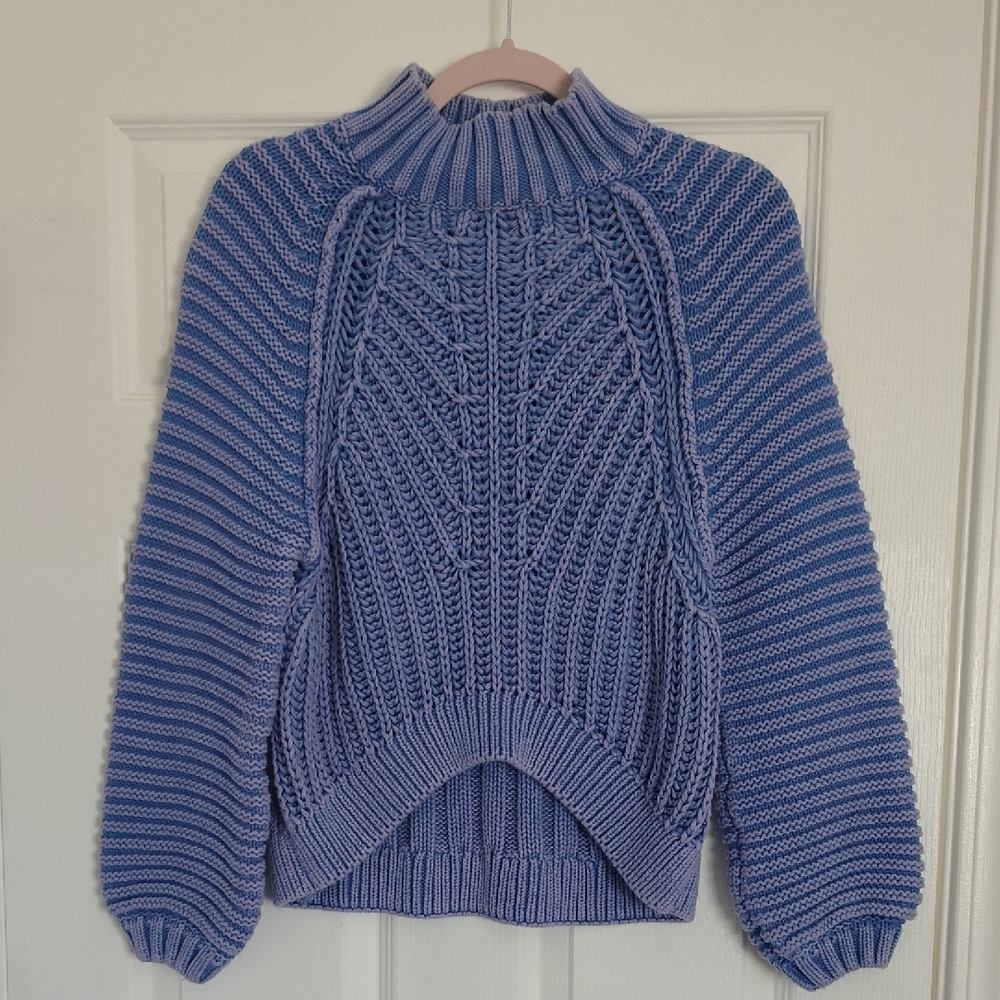Free People Periwinkle Cable Knit Turtleneck Sweater - Picture 2 of 12